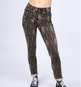 High Waist Slim Fit Hose Amanda in warmen Erdtönen mit ausgefallenem Animal Print