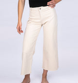 Leichte cropped Culotte mit Fransensaum und hohem Bund in Beige