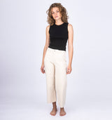 Leichte cropped Culotte mit Fransensaum und hohem Bund in Beige