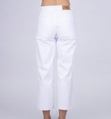 Julia High Waist Denim Culotte mit Fransensaum in Weiß