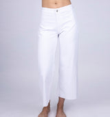 Julia High Waist Denim Culotte mit Fransensaum in Weiß