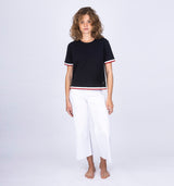 Julia High Waist Denim Culotte mit Fransensaum in Weiß