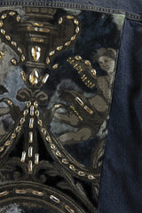 Oversize Jeansjacke Engel blue mit barockem Brokat & handverzierten Glassteinen – E „The Royal Denim Kollektion“