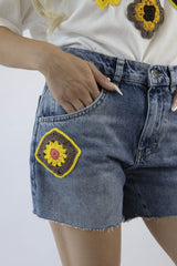 Boheme Denim Short Damen – Handmade Patch | Vintage midel Waist