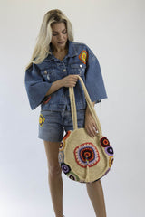 Bohem Basttasche 4 „Circle Art“ – Rundes Unikat in 100 % Handarbeit