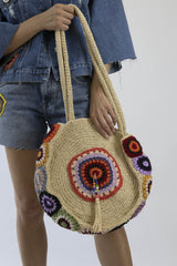 Bohem Basttasche 4 „Circle Art“ – Rundes Unikat in 100 % Handarbeit