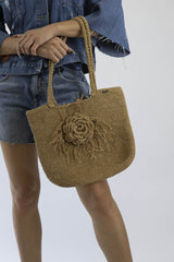 Boheme Basttasche "Flower" – Handmade Einzelstück | Häkeldetail | Sommer Tasche | Nachhaltig & Fair