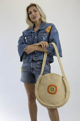 Boheme Sunny Circle Bag 1 – Handmade Basttasche | Rund | Häkeldetail | Fair & Nachhaltig | Sommer Tasche