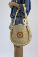 Boheme Sunny Circle Bag 1 – Handmade Basttasche | Rund | Häkeldetail | Fair & Nachhaltig | Sommer Tasche