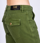 Grüne Low Waist Wide Leg Cargo Hose aus derben Jeans mit aufgesetzten Taschen