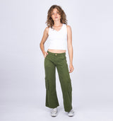Grüne Low Waist Wide Leg Cargo Hose aus derben Jeans mit aufgesetzten Taschen