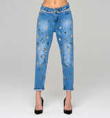 Victoria The Royal Denim Collection Princess Herta Margarete Habsburg Loose Fit Jeans mit Glassteinen Hand benäht