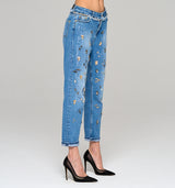 Victoria The Royal Denim Collection Princess Herta Margarete Habsburg Loose Fit Jeans mit Glassteinen Hand benäht