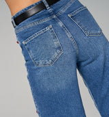 Gloria R Personalisierte Denim Culotte mit roten Swarovski Elements und weißen Glassteinen aus der Collektion von Princess Herta Margarete Habsburg