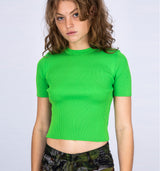 Schlichtes Ripp Shirt mit Rundhals in kräftigem Grün