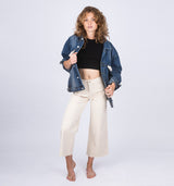 Lässige oversize Jeansjacke besonderer Jacquardmusterung in barocker 3D Optik