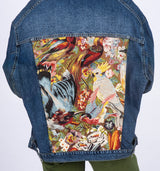 Oversize Jeansjacke mit farbenfroher floraler Jacquardmusterung