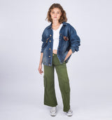 Oversize Jeansjacke mit farbenfroher floraler Jacquardmusterung