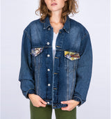Limitierte Jeansjacke im lässigen oversize Style mit hochwertiger floraler Jacquardmusterung