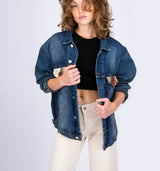 Oversize Jeansjacke mit orientalischer Jacquardmusterung auf dem Rücken