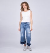Gloria F – High Fashion Jeans Culotte , Federn und Satinband aus der Royal Denim Kollektion