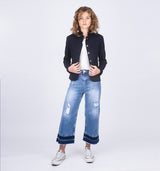 Uniform Look Sweat Blazer 1076 in Navy mit Fake Leather Details