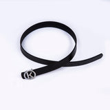 Schmaler Echt Leder Gürtel mit runder Schließe in Silber