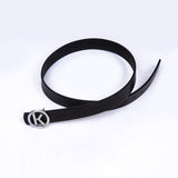 Schmaler Echt Leder Gürtel mit runder Schließe in Silber