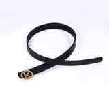 Schmaler Echt Leder Gürtel in Schwarz mit runder Schließe in Gold