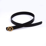 Schmaler Echt Leder Gürtel in Schwarz mit runder Schließe in Gold