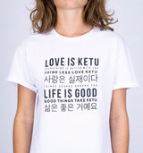 Cooles weißes Baumwoll T-Shirt im Boxy Fit mit tonaler Schrift