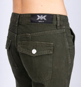 Low Waist Cargohose aus Denim in Khaki mit weitem Bein