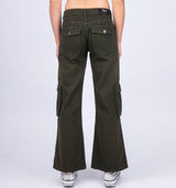 Low Waist Cargohose aus Denim in Khaki mit weitem Bein