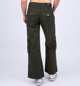 Low Waist Cargohose aus Denim in Khaki mit weitem Bein