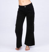 Pink Schwarze Low Waist Wide Leg Cargo Hose in derben Denim