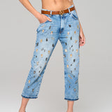 Antonia – Luxuriöse Loose Fit Jeans mit Hand gesetzten und von Hand aufgenähten 93 Glassteinen