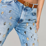 Antonia – Luxuriöse Loose Fit Jeans mit Hand gesetzten und von Hand aufgenähten 93 Glassteinen