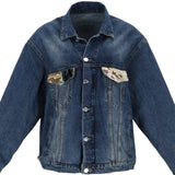 Oversize Jeansjacke Engel blue mit barockem Brokat & handverzierten Glassteinen – E „The Royal Denim Kollektion“