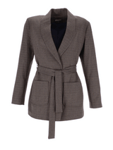 Oversize Blazer in Braun mit dezentem Karo Muster und Bindegürtel