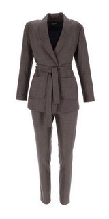 Oversize Blazer in Braun mit dezentem Karo Muster und Bindegürtel