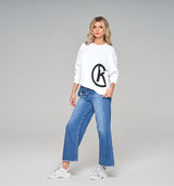 Weißes Sweatshirt mit Rundhals und coolem 3D-Print