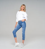 Cooles Rundhals Sweathirt in Weiß mit 3D-Schriftzug am Rücken