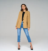 Streng limierte Paula Gold High Waist Loose Fit Jeans mit goldenen Nieten und Glassteinen mit dezentem destroyed Effekt
