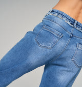 Streng limitierte Paula S High Waist Loose Fit Jeans mit silbernen Steinen und destroyed Look