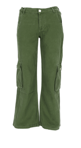 Grüne Low Waist Wide Leg Cargo Hose aus derben Jeans mit aufgesetzten Taschen