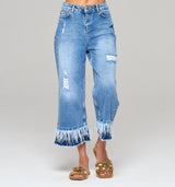 Gloria F – High Fashion Jeans Culotte , Federn und Satinband aus der Royal Denim Kollektion