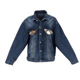 Oversize Jeansjacke mit orientalischer Jacquardmusterung auf dem Rücken