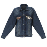 Oversize Jeansjacke mit orientalischer Jacquardmusterung auf dem Rücken