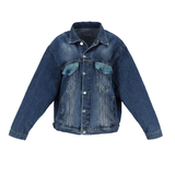 Einzigartige Oversize Jeansjacke mit hochwertiger Jacquardmusterung im Pfauen-Design