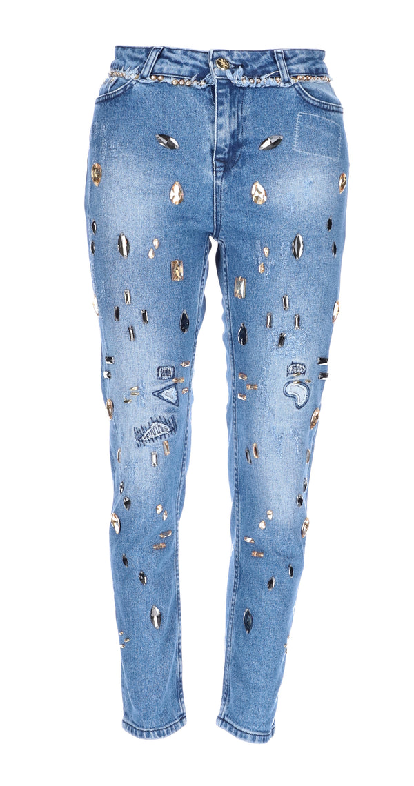 Victoria The  Royal  Denim  Loose Fit Jeans mit Glassteinen Hand benäht